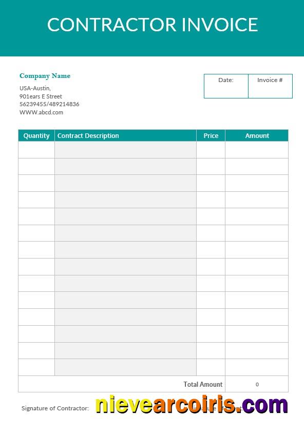 Blank Contractor Invoice
